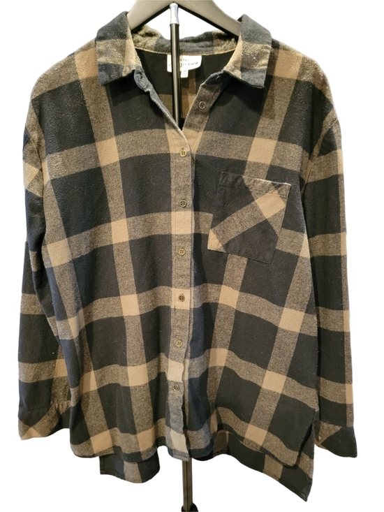 Hester & Orchard Tops - Relaxed Black and Tan Plaid Button-Down Shirt - Hester & Orchard - XL